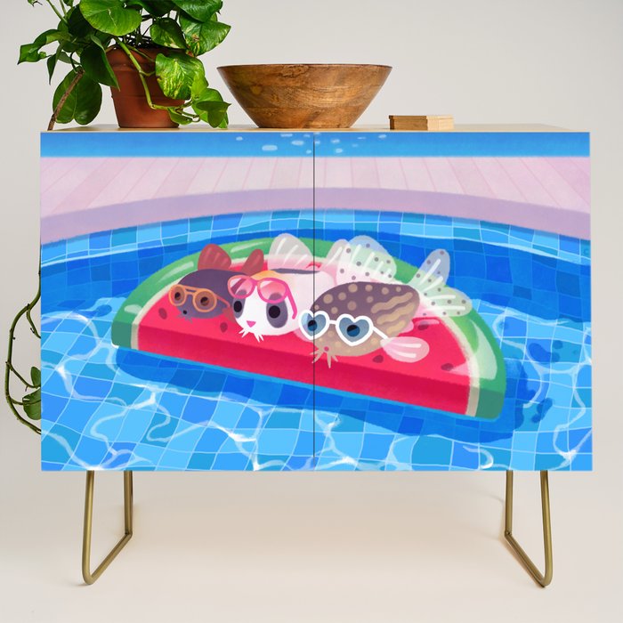 Cory cats in the swimming pool Credenza Gallery Image 1