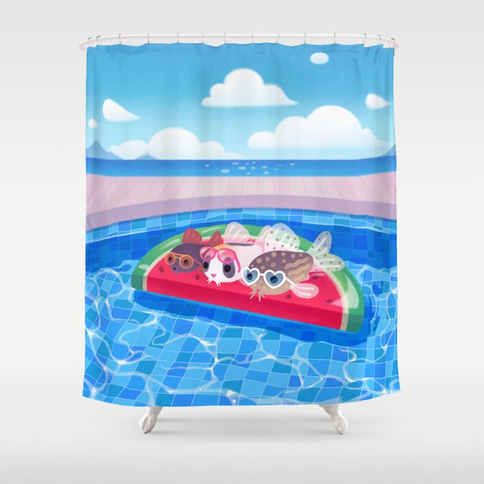 Cory cats in the swimming pool Shower Curtain Gallery Image 1