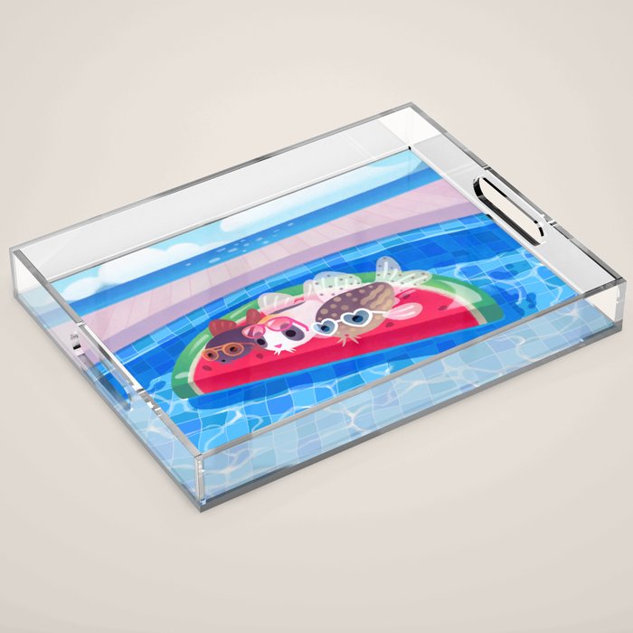 Cory cats in the swimming pool Acrylic Tray Gallery Image 1