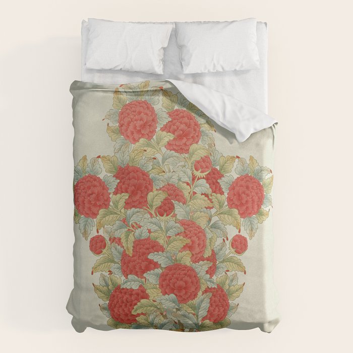 Peony flowers like popcorn - Red colored Duvet Cover Gallery Image 6