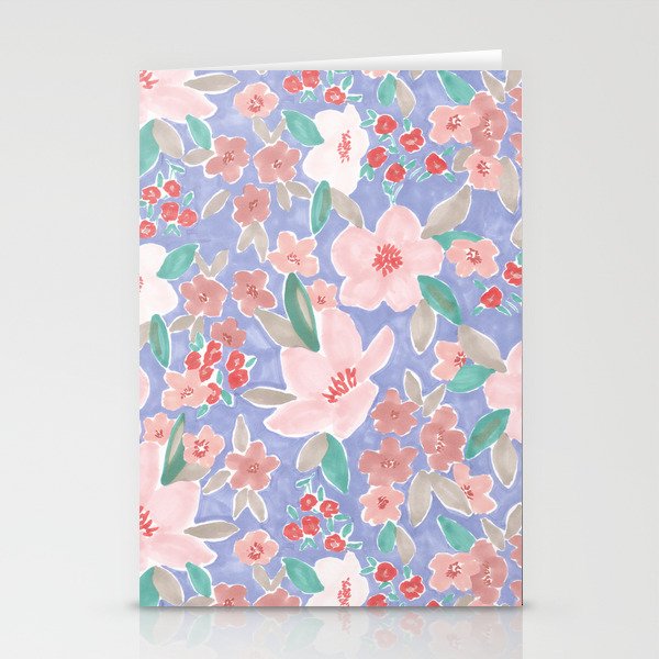 Marker Florals - Blue Coral Stationery Card Gallery Image 1