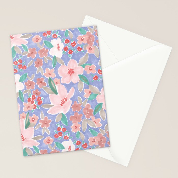 Marker Florals - Blue Coral Stationery Card Gallery Image 2