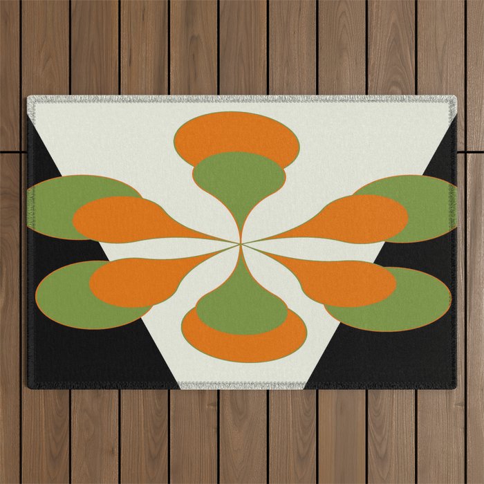 Mid-Century Modern Art 1.4 - Green & Orange Flower Outdoor Rug Gallery Image 1