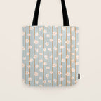 Peach flowers on green and orange vertical stripes background pattern Tote Bag Gallery Image 1