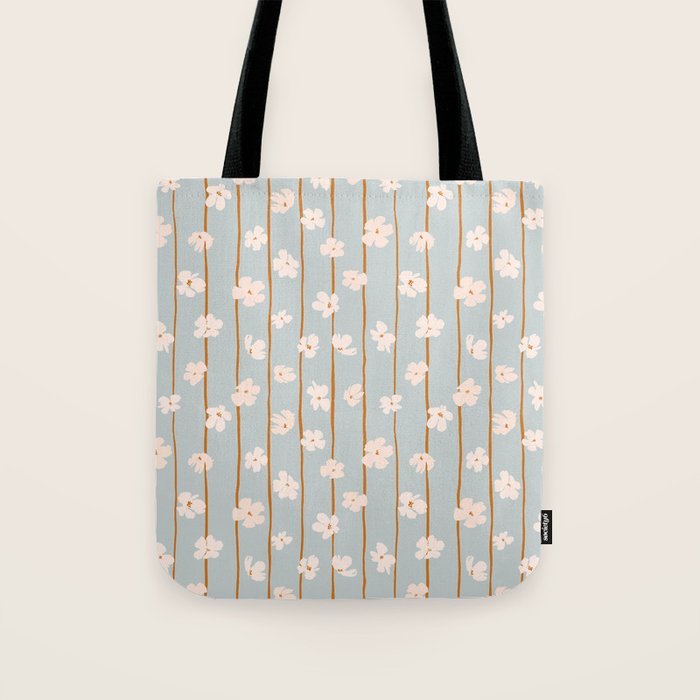 Peach flowers on green and orange vertical stripes background pattern Tote Bag Gallery Image 1
