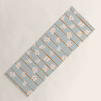 Peach flowers on green and orange vertical stripes background pattern Yoga Mat Gallery Image 1