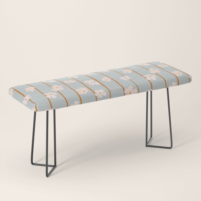 Peach flowers on green and orange vertical stripes background pattern Bench Gallery Image 1