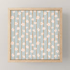 Peach flowers on green and orange vertical stripes background pattern Mini Art Print Gallery Image 1