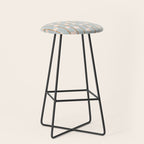 Peach flowers on green and orange vertical stripes background pattern Stool Gallery Image 1