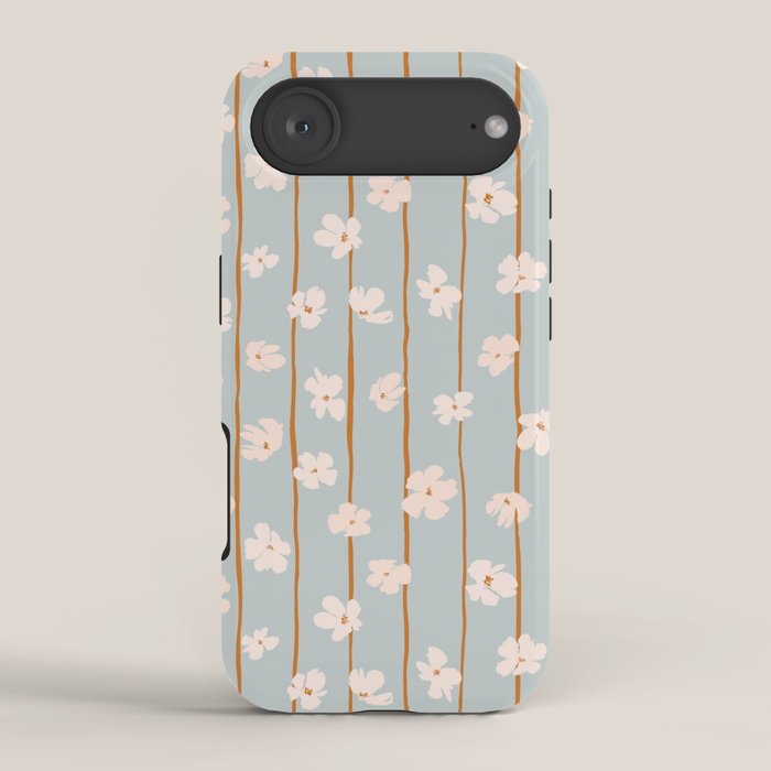 Peach flowers on green and orange vertical stripes background pattern iPhone Case Gallery Image 2