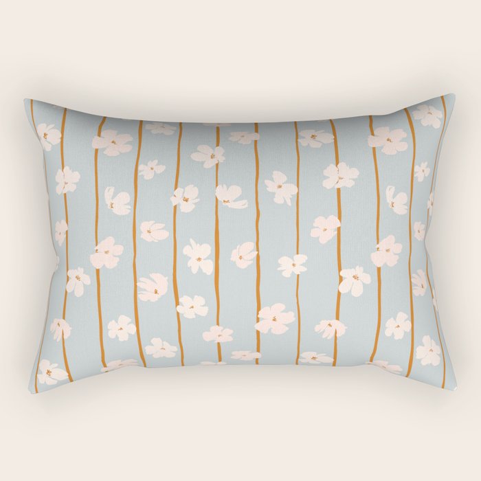 Peach flowers on green and orange vertical stripes background pattern Rectangular Pillow Gallery Image 2