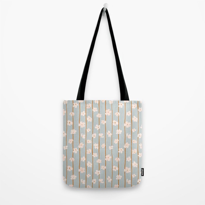Peach flowers on green and orange vertical stripes background pattern Tote Bag Gallery Image 2