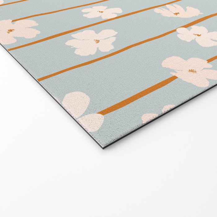 Peach flowers on green and orange vertical stripes background pattern Welcome Mat Gallery Image 2