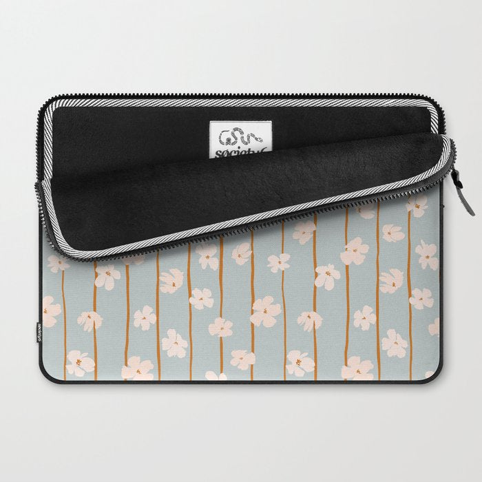 Peach flowers on green and orange vertical stripes background pattern Laptop Sleeve Gallery Image 2