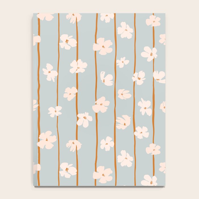 Peach flowers on green and orange vertical stripes background pattern Notebook Gallery Image 4