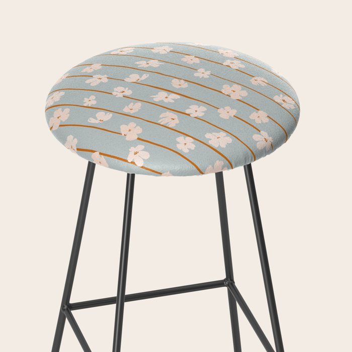 Peach flowers on green and orange vertical stripes background pattern Stool Gallery Image 2