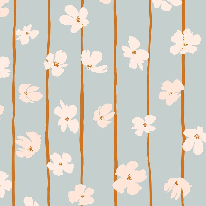 Peach flowers on green and orange vertical stripes background pattern Coffee Mug Gallery Image 2