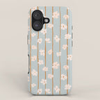 Peach flowers on green and orange vertical stripes background pattern iPhone Case Gallery Image 1