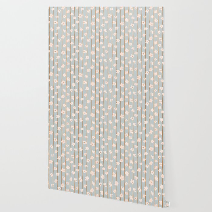 Peach flowers on green and orange vertical stripes background pattern Wallpaper Gallery Image 2