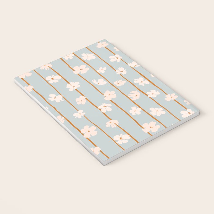 Peach flowers on green and orange vertical stripes background pattern Notebook Gallery Image 3