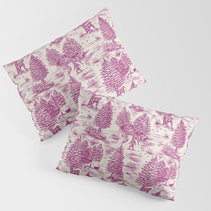 Magenta Bigfoot / Sasquatch Toile de Jouy Pillow Sham Gallery Image 1