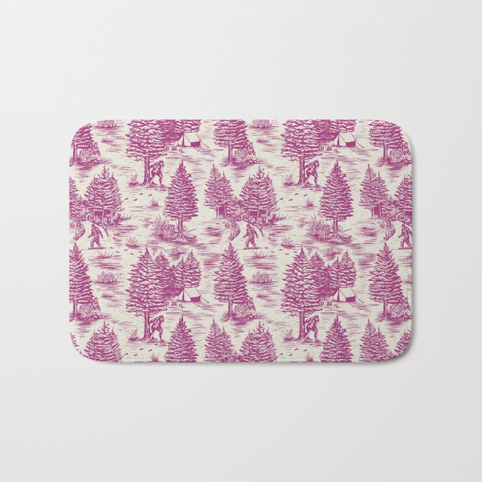 Magenta Bigfoot / Sasquatch Toile de Jouy Bath Mat Gallery Image 1