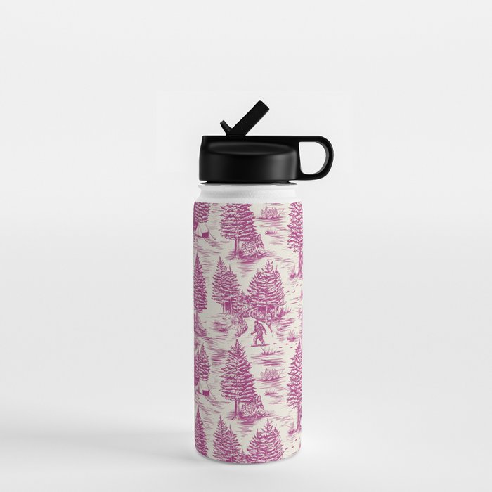 Magenta Bigfoot / Sasquatch Toile de Jouy Water Bottle Gallery Image 1