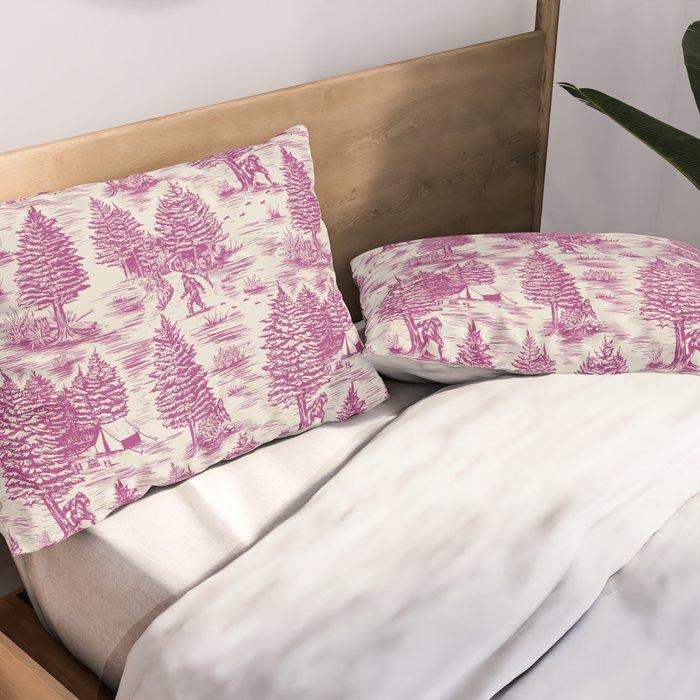 Magenta Bigfoot / Sasquatch Toile de Jouy Pillow Sham Gallery Image 2