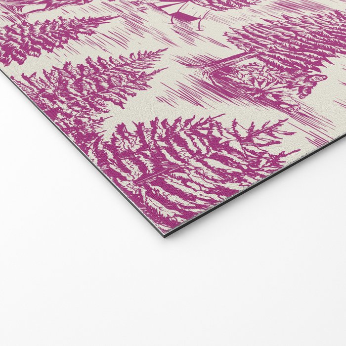Magenta Bigfoot / Sasquatch Toile de Jouy Welcome Mat Gallery Image 2