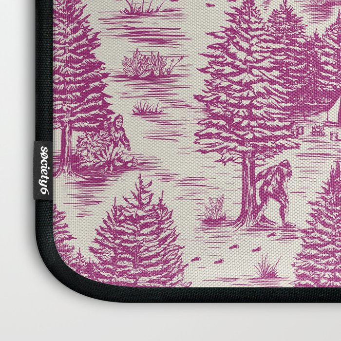 Magenta Bigfoot / Sasquatch Toile de Jouy Laptop Sleeve Gallery Image 3