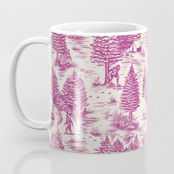 Magenta Bigfoot / Sasquatch Toile de Jouy Coffee Mug Gallery Image 3