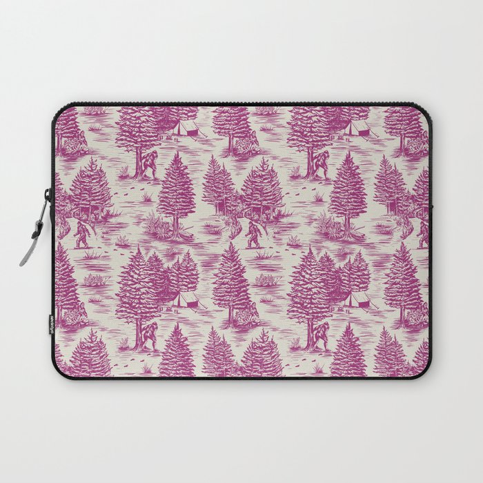 Magenta Bigfoot / Sasquatch Toile de Jouy Laptop Sleeve Gallery Image 1