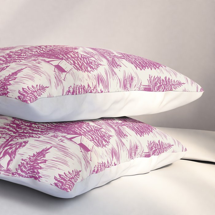 Magenta Bigfoot / Sasquatch Toile de Jouy Pillow Sham Gallery Image 3