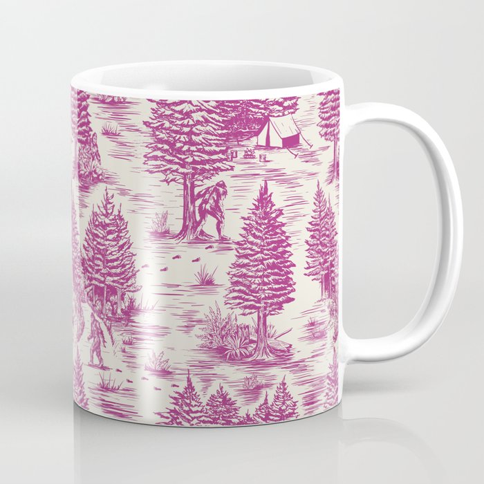 Magenta Bigfoot / Sasquatch Toile de Jouy Coffee Mug Gallery Image 1