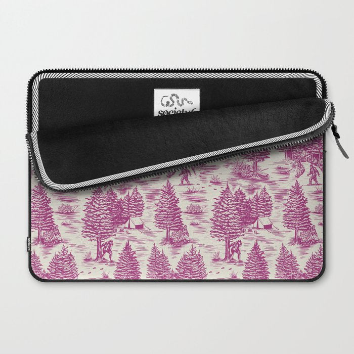 Magenta Bigfoot / Sasquatch Toile de Jouy Laptop Sleeve Gallery Image 2