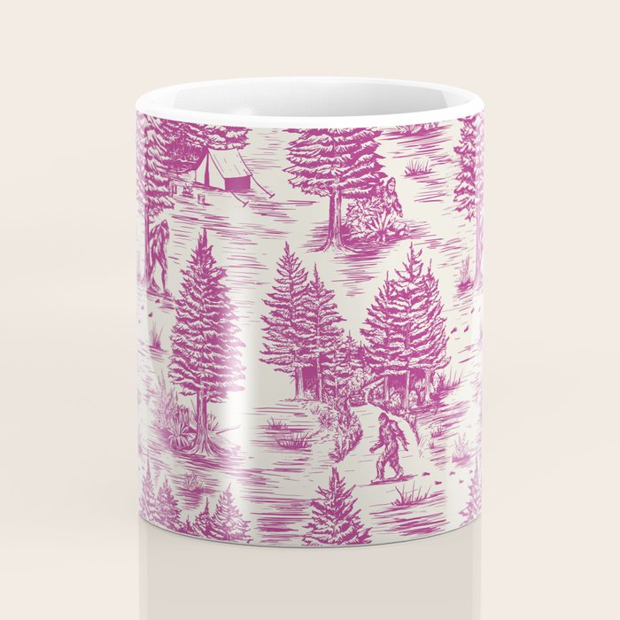 Magenta Bigfoot / Sasquatch Toile de Jouy Coffee Mug Gallery Image 4