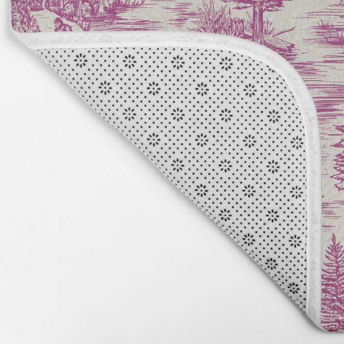 Magenta Bigfoot / Sasquatch Toile de Jouy Bath Mat Gallery Image 2