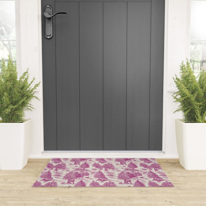 Magenta Bigfoot / Sasquatch Toile de Jouy Welcome Mat Gallery Image 3
