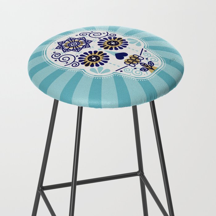 DÃ­a de Muertos â¢ Mexican Sugar Skull - Baby Blue Palette Stool Gallery Image 2