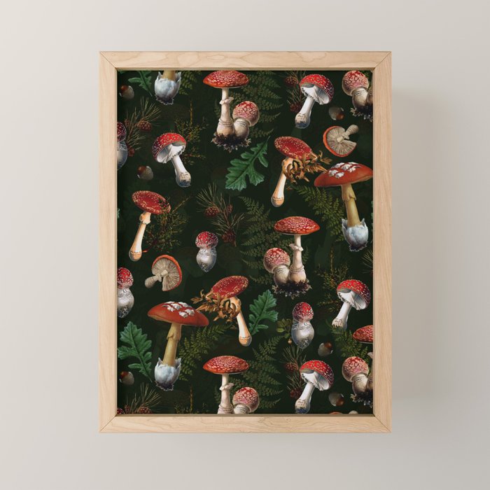 Vintage Dark Night Mushroom Forest Mini Art Print Gallery Image 1