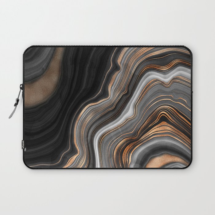 Elegant black marble with gold and copper veins Laptop Sleeve Gallery Image 1