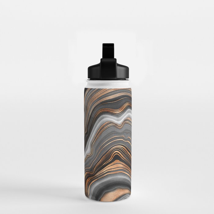 Elegant black marble with gold and copper veins Water Bottle Gallery Image 2