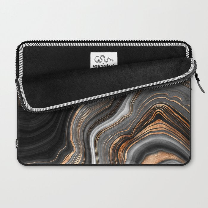 Elegant black marble with gold and copper veins Laptop Sleeve Gallery Image 2
