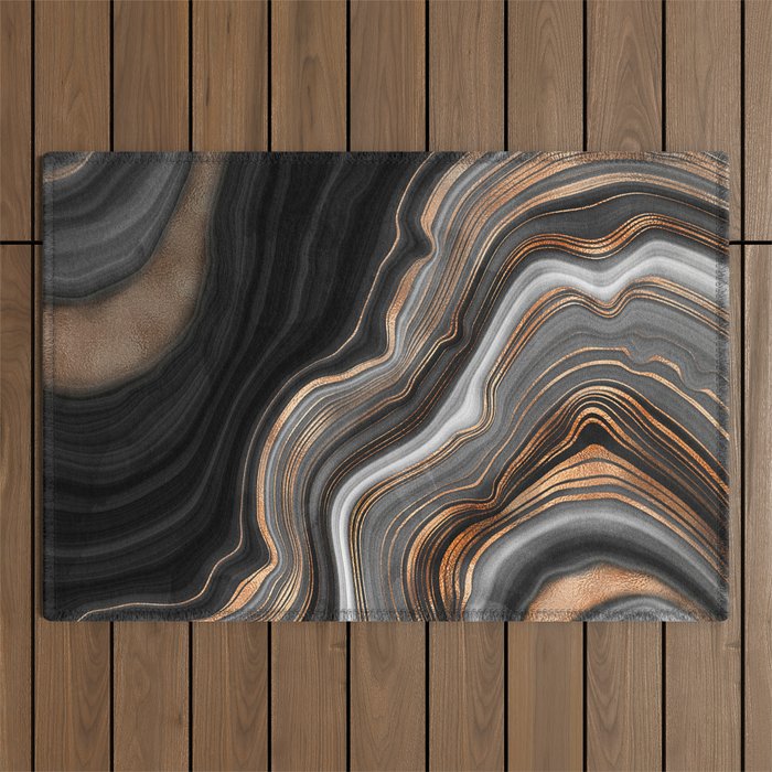 Elegant black marble with gold and copper veins Outdoor Rug Gallery Image 1