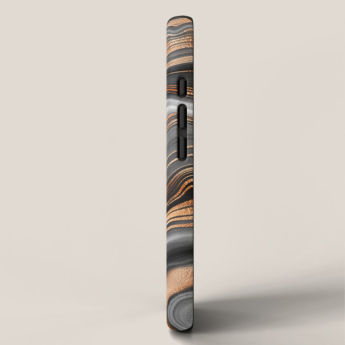 Elegant black marble with gold and copper veins iPhone Case Gallery Image 2