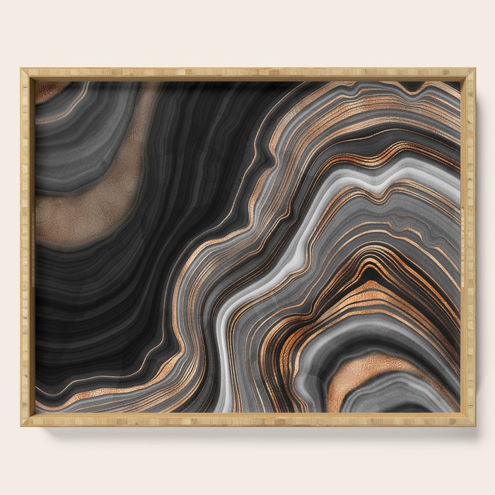 Elegant black marble with gold and copper veins Serving Tray Gallery Image 1