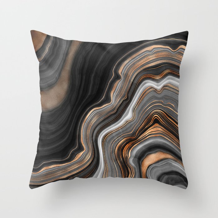 Elegant black marble with gold and copper veins Throw Pillow Gallery Image 6