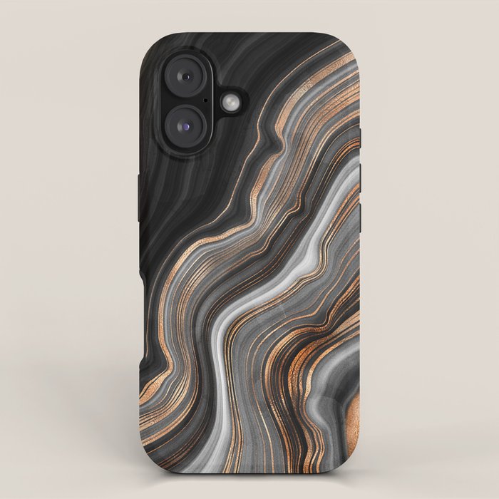 Elegant black marble with gold and copper veins iPhone Case Gallery Image 1