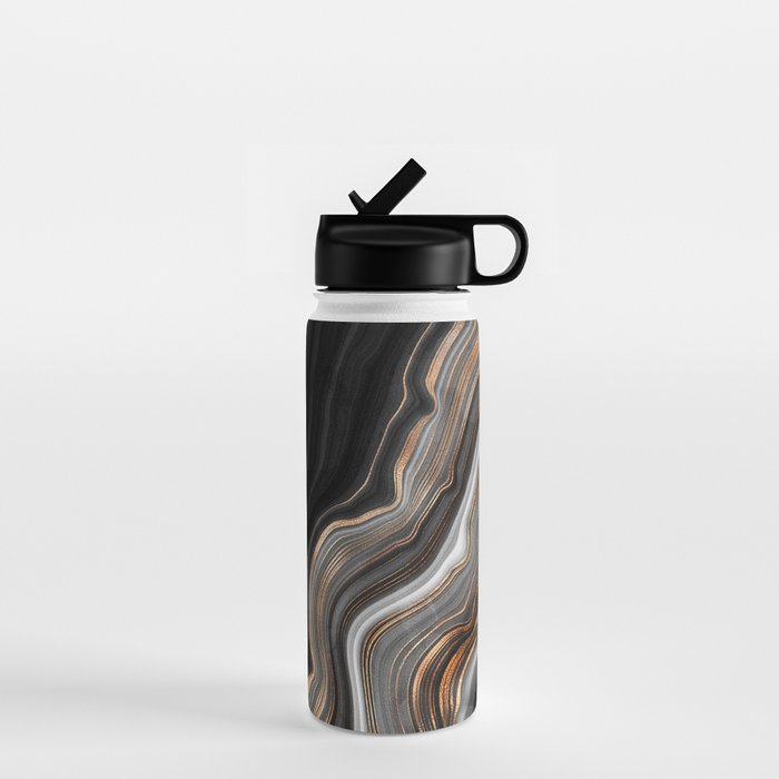Elegant black marble with gold and copper veins Water Bottle Gallery Image 1