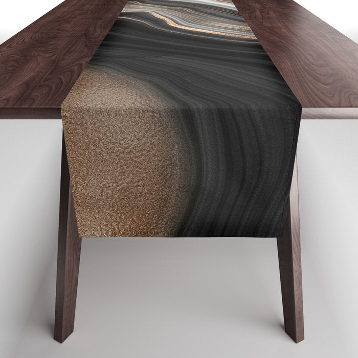 Elegant black marble with gold and copper veins Table Runner Gallery Image 1